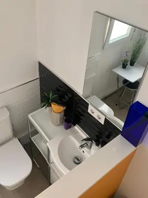 a bathroom with a sink and a mirror at Alquilo Habitación individual con aseo privado solo Chicas, only girls in Valencia