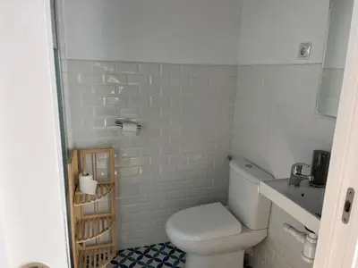 a bathroom with a toilet and a sink at Alzira bonita Ático E Plaza Mayor con gran terraza in Alzira