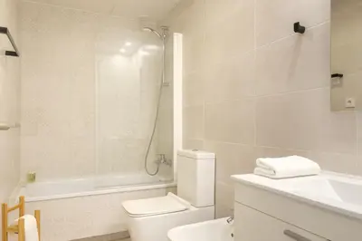 a bathroom with a toilet and a shower and a sink at Spacious Penthouse with Private Terrace in Valencia