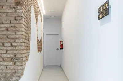 a hallway with a brick wall and a white door at Marvellous Apt with a Large Private Terrace in Valencia