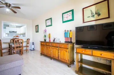 a living room with a large flat screen tv at 13 ESPACIO SOBRE MAR in Cullera