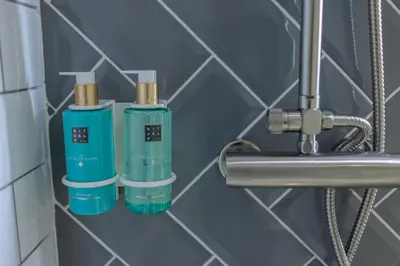 two bottles ofodorizers on a wall in a bathroom at FLORIT FLATS - The Maritim Serreria Suites in Valencia