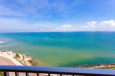 a view of the ocean from a balcony at Cullera Panoramic Sea Views Apartment in Cullera