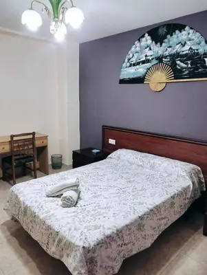 a bedroom with a bed with a white comforter at Habitación CID in Valencia