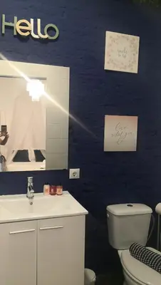 a bathroom with a toilet and a sink and a mirror at Cozy Rooms - BAÑERA HIDROMASAJE in Valencia