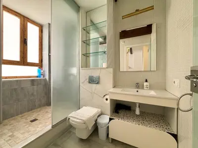 a bathroom with a toilet and a sink and a shower at Duplex en el Carmen 1 in Valencia