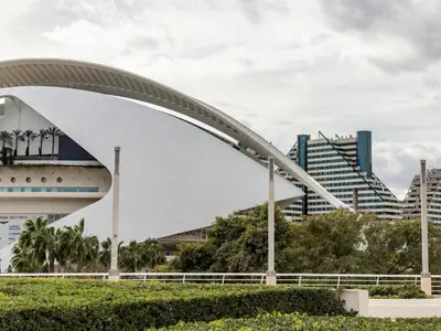 a large arch in front of a city at Travel Habitat Alameda Suites. in Valencia