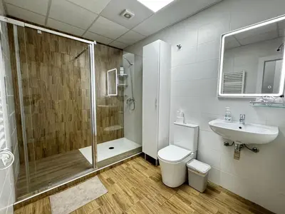 a bathroom with a shower and a toilet and a sink at Salom 5 in Valencia