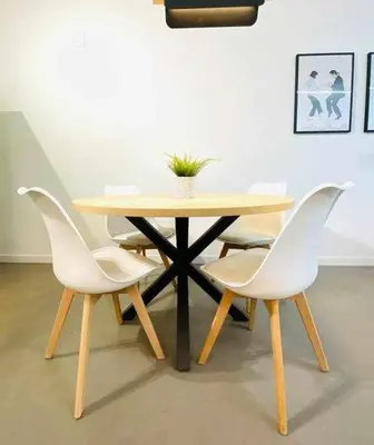 a wooden table with two white chairs around it at Tarongers, lovely flat in the center in Valencia