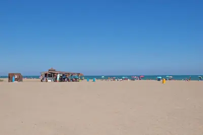 a group of people on a beach with the ocean at ApartUP Opera Loft Love in Valencia