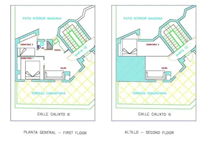two diagrams showing the floor plans of a building at Young Penthouse in Valencia
