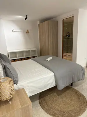 a bedroom with a large bed and a rug at Alex- DUPLEX APARTMENT- City in Valencia