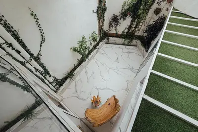 a view of a balcony with a marble floor at Artistic Loft, Full Of Light - City Center Ruzafa in Valencia