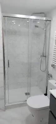 a bathroom with a shower with a toilet and a sink at Apartamento Cuidad Ciencias in Valencia