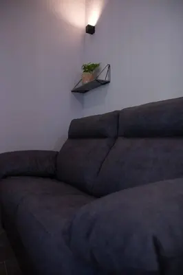 a couch in a living room with a plant on the wall at Patacona by Concept Flats in Valencia