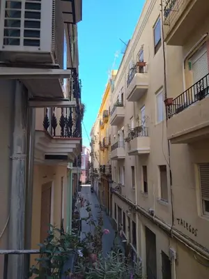 an alley between two buildings with plants on the sides at Your Valencia Home in Valencia
