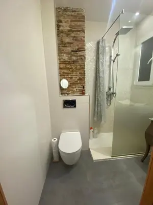 a bathroom with a white toilet and a shower at Your Valencia Home in Valencia