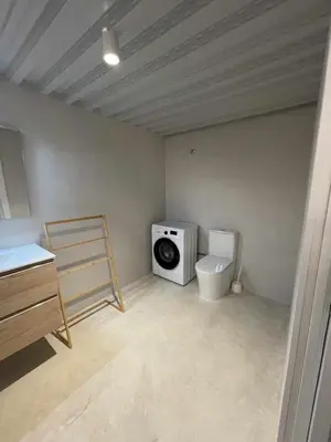 a bathroom with a washing machine and a toilet at Maravilloso Loft junto a Ciudad de Artes y Ciencia in Valencia