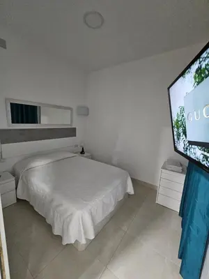 a bedroom with a bed and a flat screen tv at Alojame Valencia in Valencia