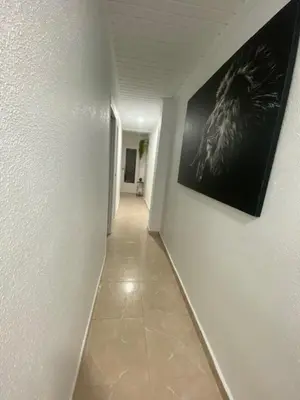 a hallway with a white wall and a picture on the wall at Appartement Célia in Algemesí