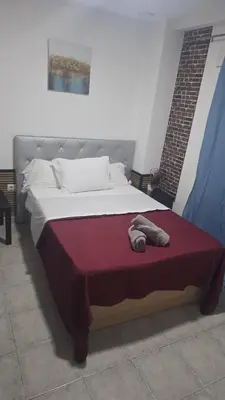a bedroom with a large bed with a red blanket at MHrosa in Valencia