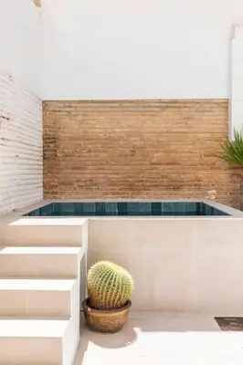 a cactus in a pot sitting next to some stairs at PR27 in Valencia
