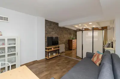 a living room with a couch and a tv at Loft con terraza centro Valencia in Valencia