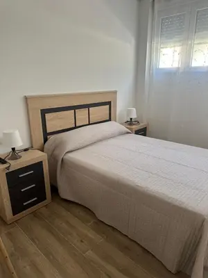 a bedroom with a bed and two night stands with lamps at Apartamento tipo loft valencia in Paiporta