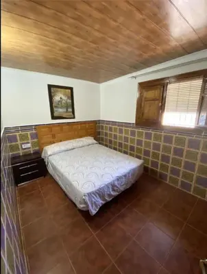 a small bedroom with a bed in the corner at El-cortijo in Siete Aguas