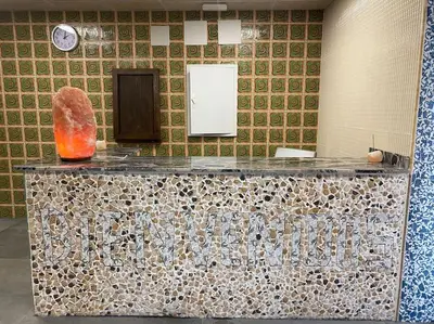 a bathroom with a counter with a vase on it at LA CASONA in Siete Aguas