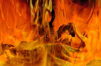 a close up of a fire with flames at Urban Beach in Valencia