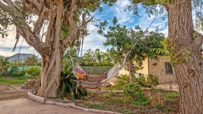 a hammock hanging from a tree in front of a house at Orange Blossom Finca Unique in Valencia