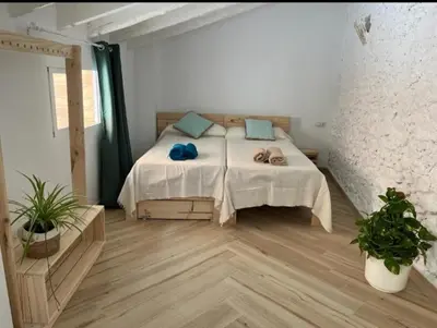 a bedroom with a bed with two dogs on it at Loft B El Ramellet in Alginet